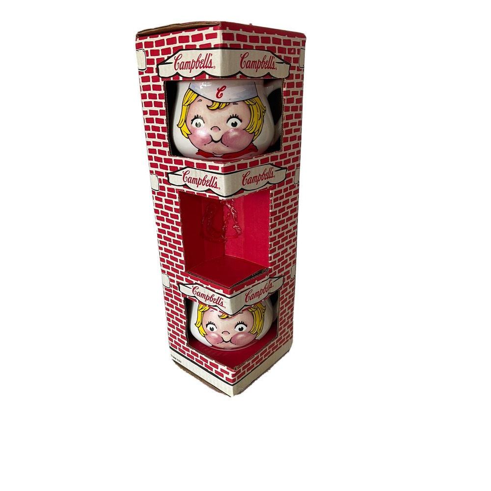 Set of 2 Campbells Soup Mugs Pair Kid Collectible Cup Bowl Face 1998 Vintage NEW